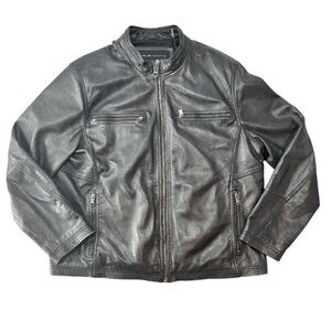 Marc New York By Andrew Marc Black Leather Moto Jacket Mens Size XXL